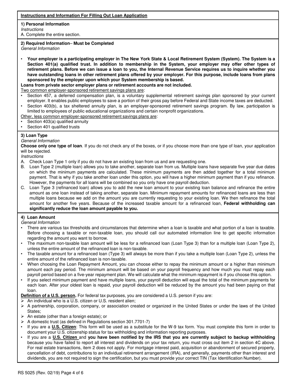 Form RS5025 Tiers 1  2 Loan Application - New York, Page 4