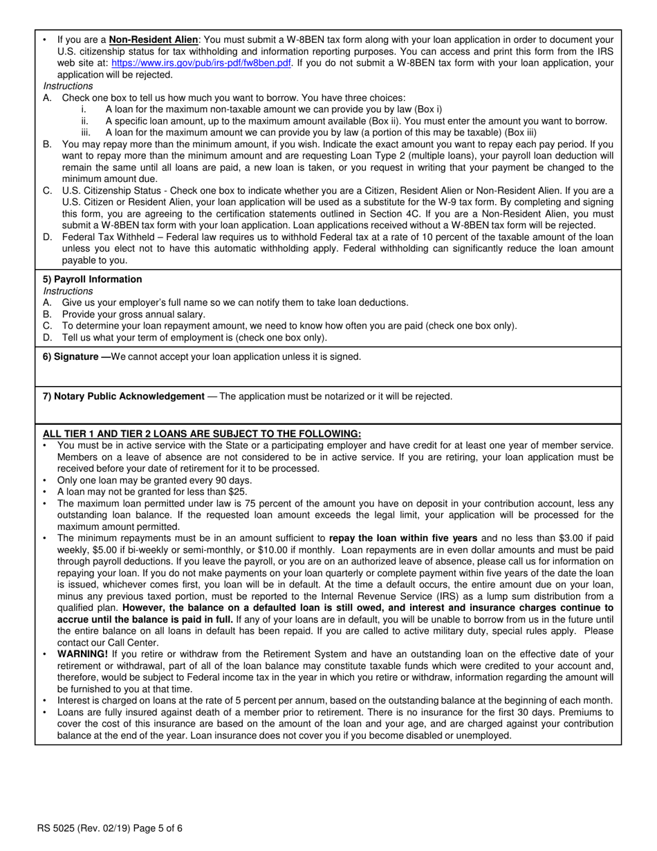 Form RS5025 Tiers 1  2 Loan Application - New York, Page 5