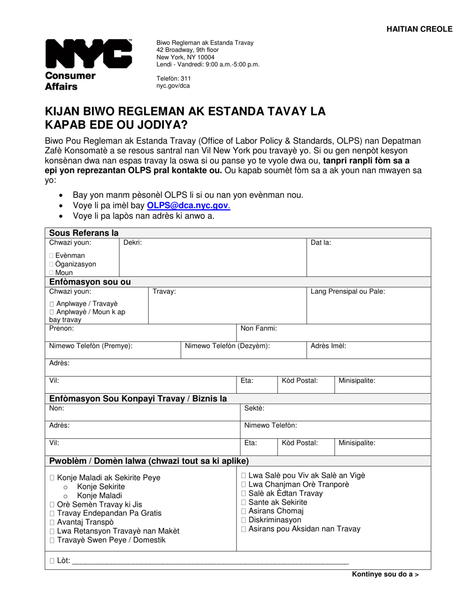 New York City Workplace Complaint (Haitian Creole) - Fill Out, Sign ...