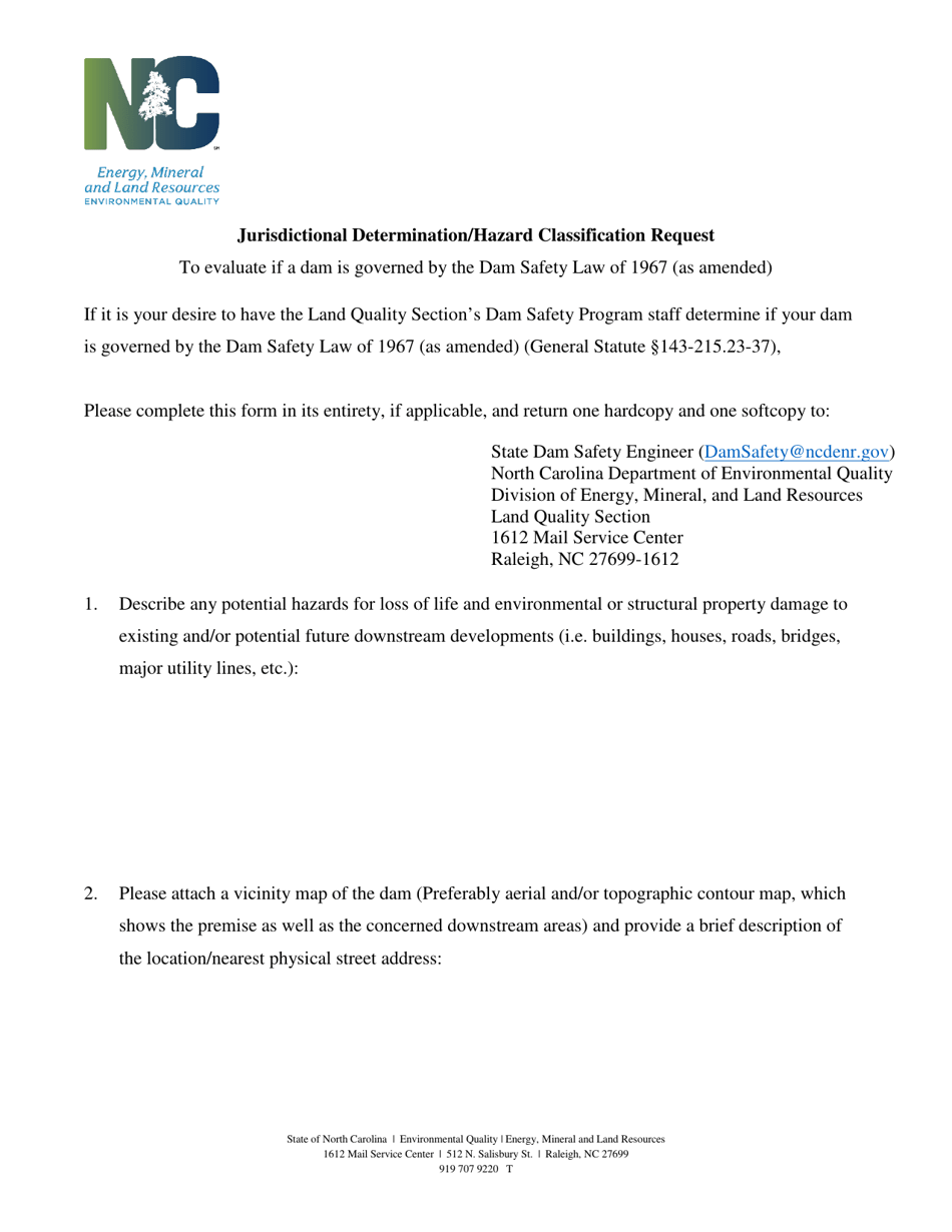 Jurisdictional Determination / Hazard Classification Request - North Carolina, Page 1