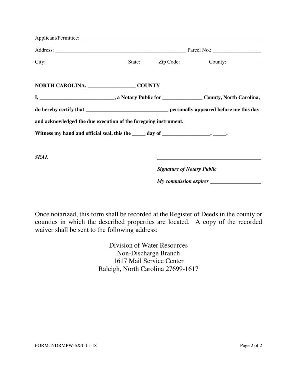 Form NDRMPW-ST Non-discharge Residuals Management Program Waiver for Residual Treatment, Storage, and Disposal Units - North Carolina, Page 2