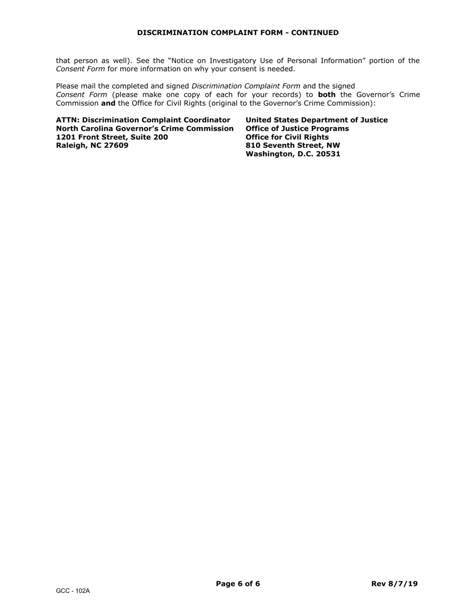 Form GCC-102A Discrimination Complaint Form - North Carolina, Page 6