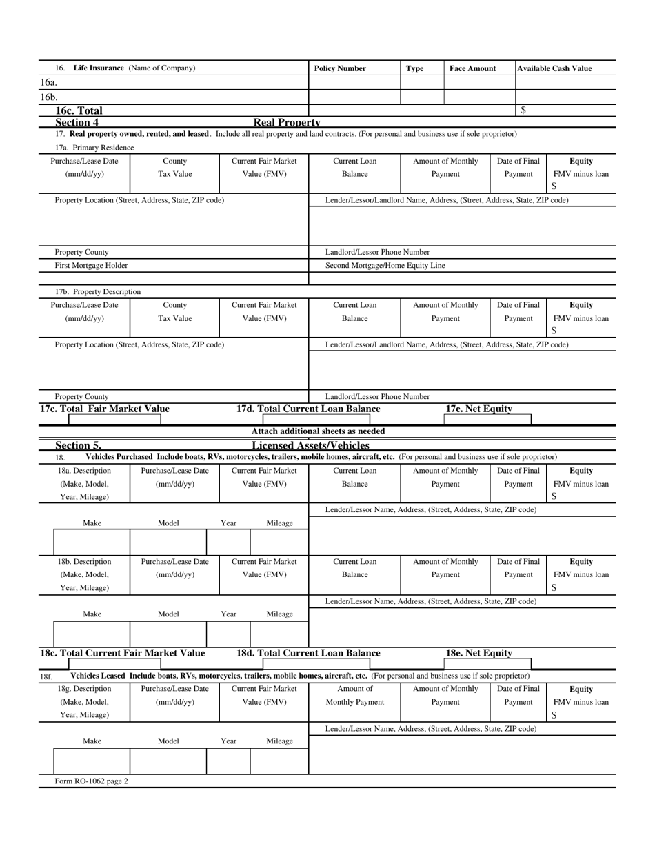 Form Ro-1062 - Fill Out, Sign Online And Download Fillable Pdf, North 