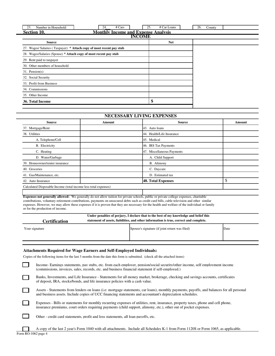 Form RO-1062 - Fill Out, Sign Online and Download Fillable PDF, North ...