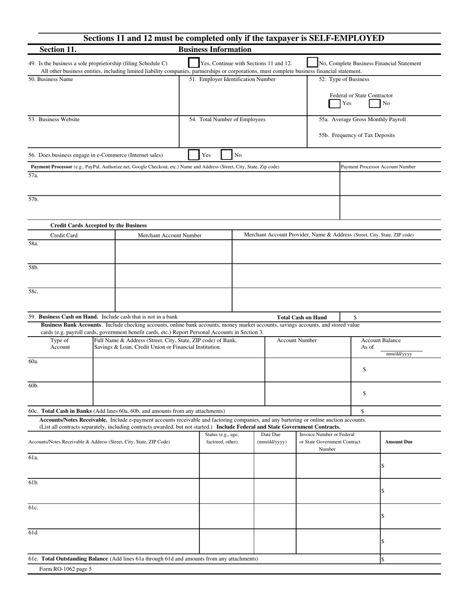 Form RO-1062 - Fill Out, Sign Online and Download Fillable PDF, North ...