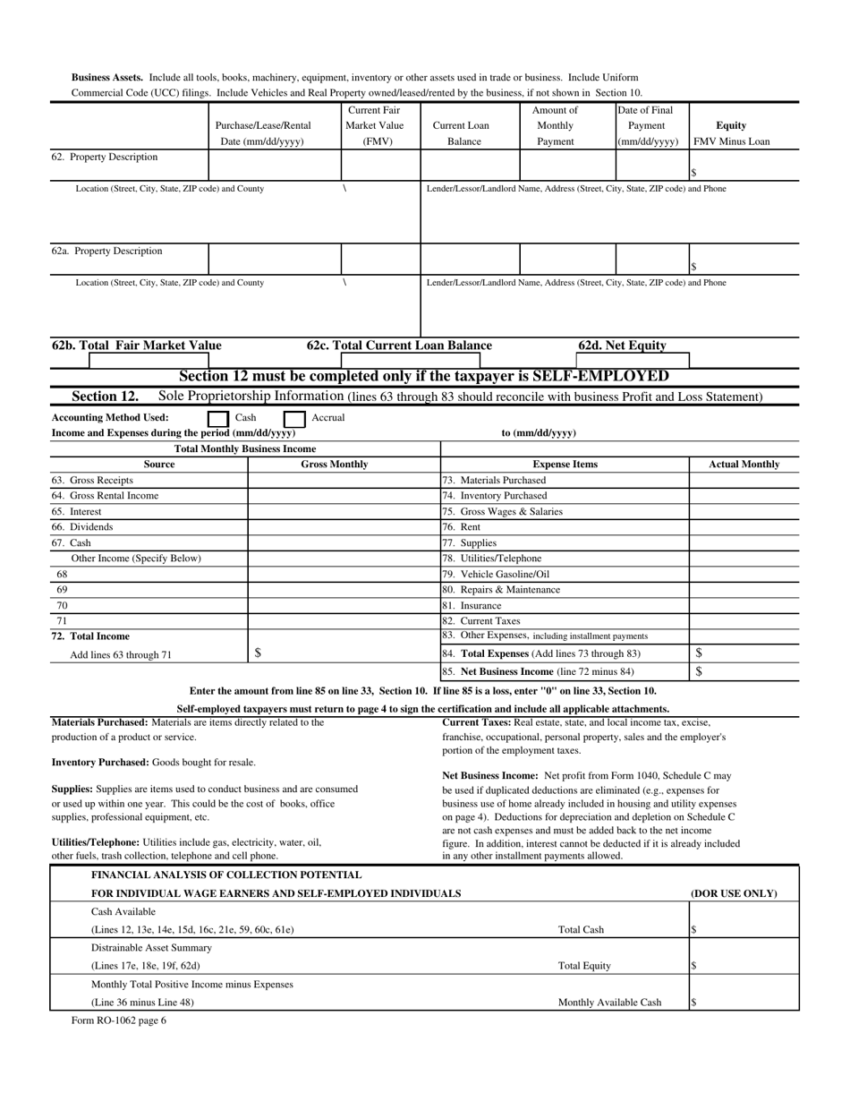 Form RO-1062 - Fill Out, Sign Online and Download Fillable PDF, North ...