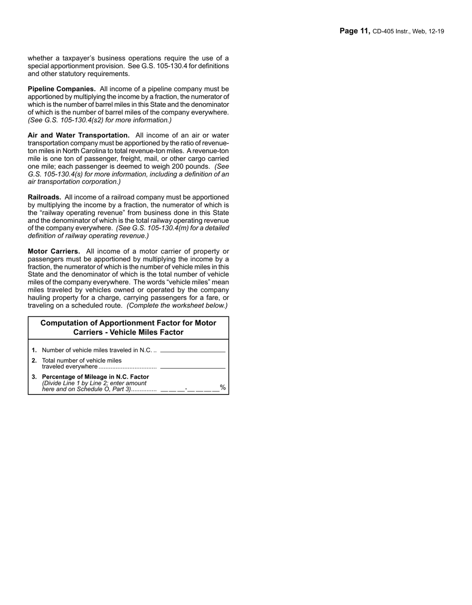 Instructions for Form CD-405 C-Corporation Tax Return - North Carolina, Page 11