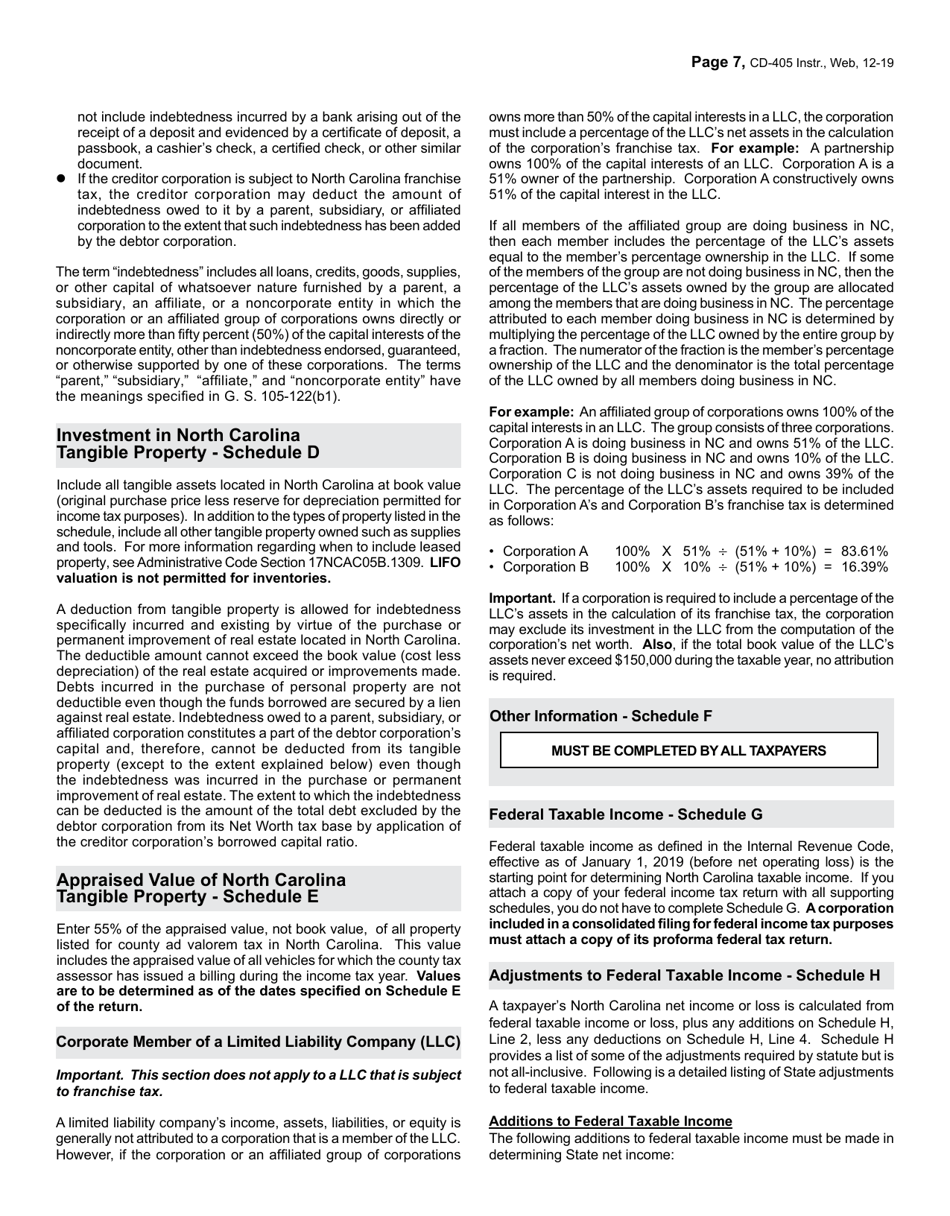 Instructions for Form CD-405 C-Corporation Tax Return - North Carolina, Page 7