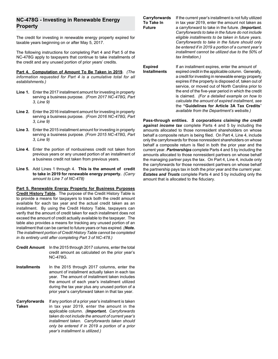 Instructions for Form NC-478G Tax Credit for Investing in Renewable Energy Property - North Carolina, Page 1