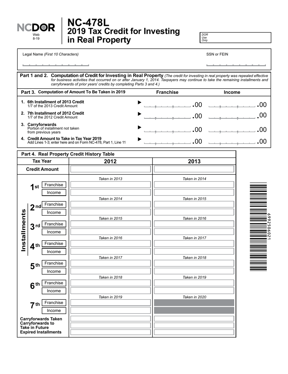 Form NC-478L Tax Credit for Investing in Real Property - North Carolina, Page 2
