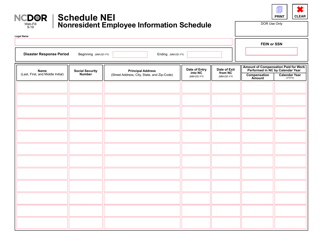 Document preview: Schedule NEI Nonresident Employee Information Schedule - North Carolina