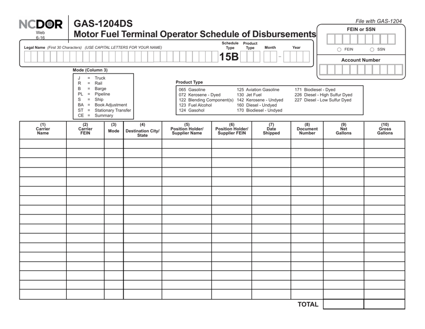 Form GAS-1204DS Motor Fuel Terminal Operator Schedule of Disbursements - North Carolina