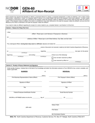 Form GEN-60 &quot;Affidavit of Non-receipt&quot; - North Carolina