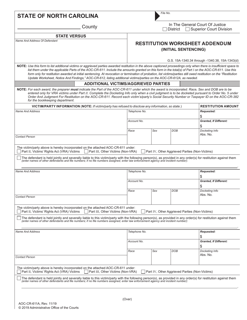 Form AOC-CR-611A Download Fillable PDF or Fill Online Restitution ...