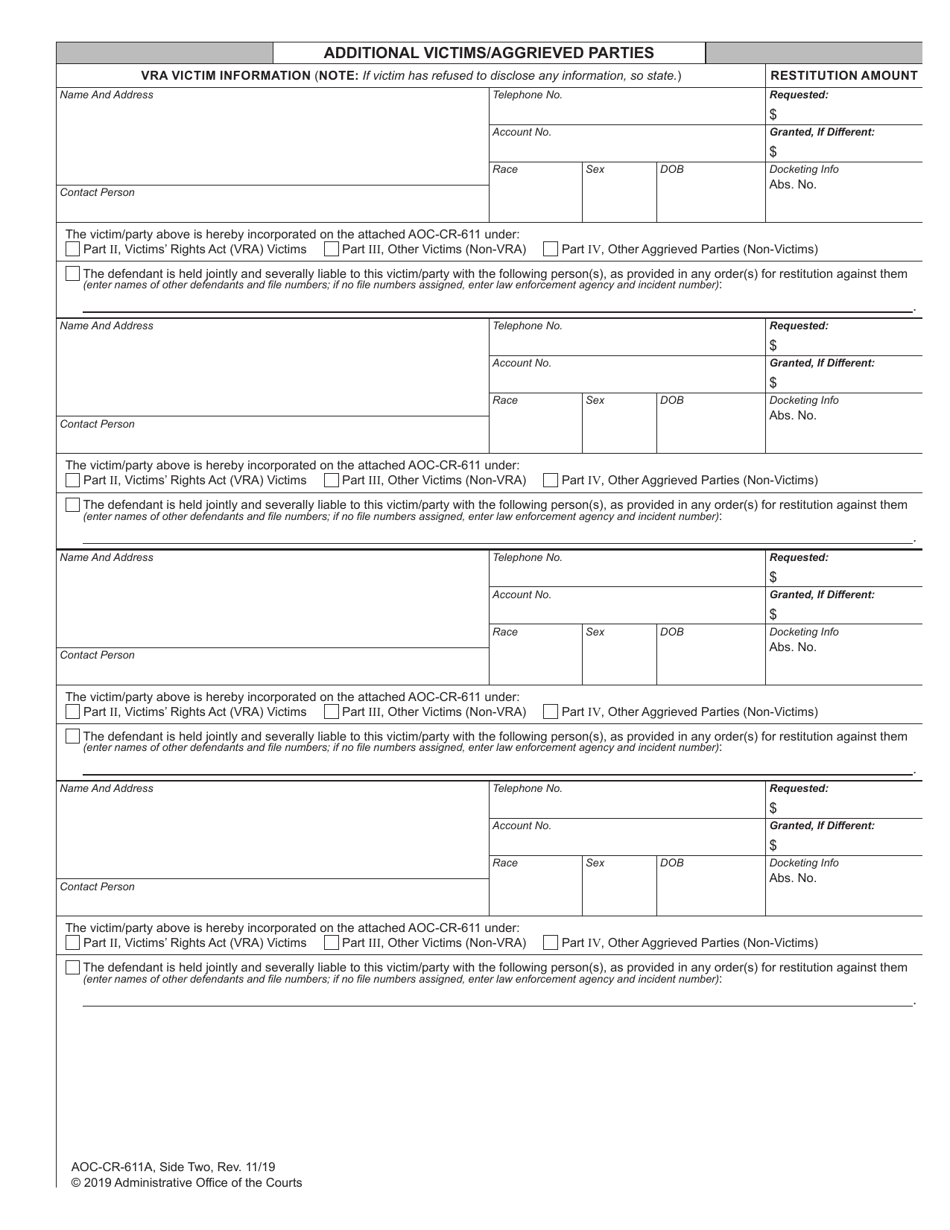 Form AOC-CR-611A Download Fillable PDF or Fill Online Restitution ...