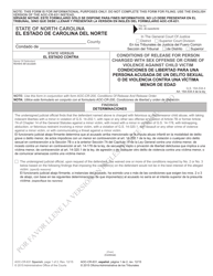 Document preview: Form AOC-CR-631 Conditions of Release for Person Charged With Sex Offense or Crime of Violence Against Child Victim - North Carolina (English/Spanish)