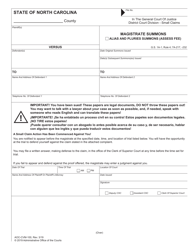 Document preview: Form AOC-CVM-100 Magistrate Summons - North Carolina