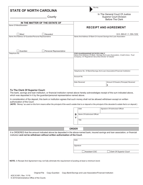 Form AOC-E-901 Receipt and Agreement - North Carolina