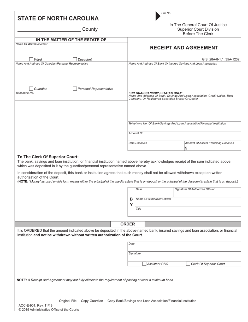 Form AOC-E-901 Receipt and Agreement - North Carolina, Page 1
