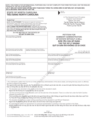 Document preview: Form AOC-E-906 Petition for Summary Administration of Estate Without a Will - North Carolina (English/Vietnamese)
