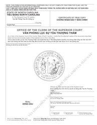 Document preview: Form AOC-G-101 Certificate of True Copy - North Carolina (English/Vietnamese)