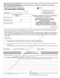 Form AOC-J-143 Waiver of Parent&#039;s Right to Counsel - North Carolina (English/Vietnamese)