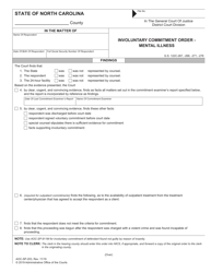 Document preview: Form AOC-SP-203 Involuntary Commitment Order - Mental Illness - North Carolina