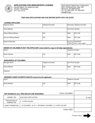 Document preview: Form SFN17605 Application for Beekeeper's License - North Dakota