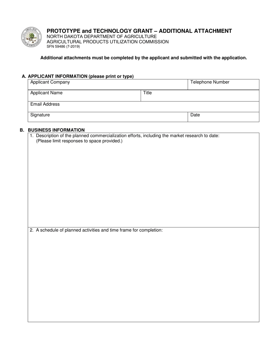 Form SFN59486 Prototype and Technology Grant - Additional Attachment - North Dakota, Page 1