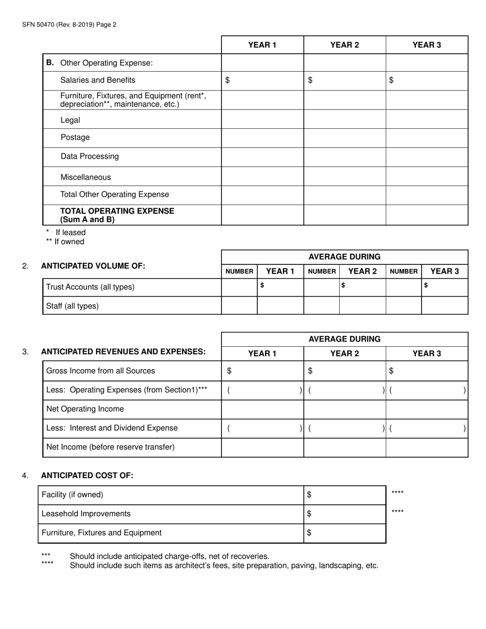 Form SFN50470 Application to Establish a State-Chartered Bank Trust Branch - North Dakota, Page 2