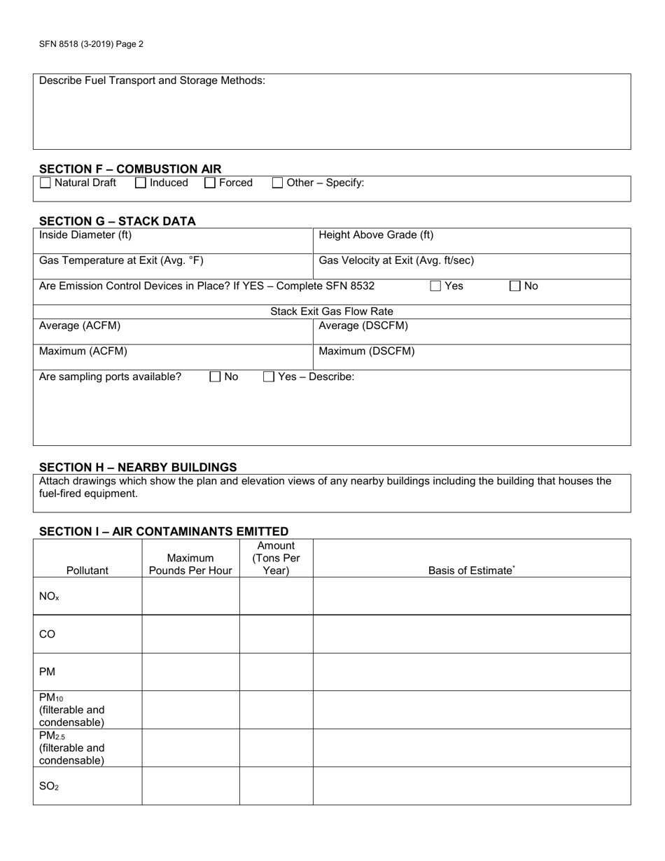 Form SFN8518 Permit Application for Fuel Burning Equipment for Indirect Heating - North Dakota, Page 2