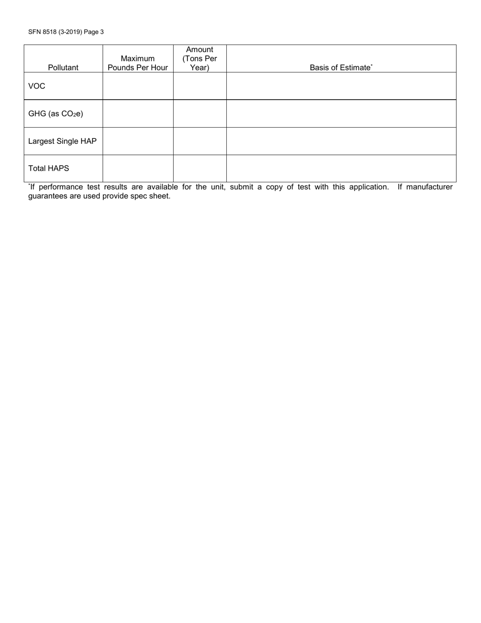 Form SFN8518 Permit Application for Fuel Burning Equipment for Indirect Heating - North Dakota, Page 3
