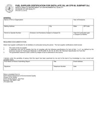 Document preview: Form SFN58172 Fuel Supplier Certification for Distillate Oil (40 Cfr 60, Subpart Dc) - North Dakota
