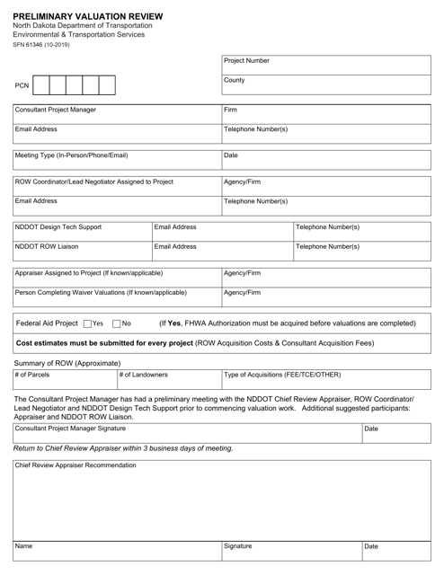 Form SFN61346 Preliminary Valuation Review - North Dakota