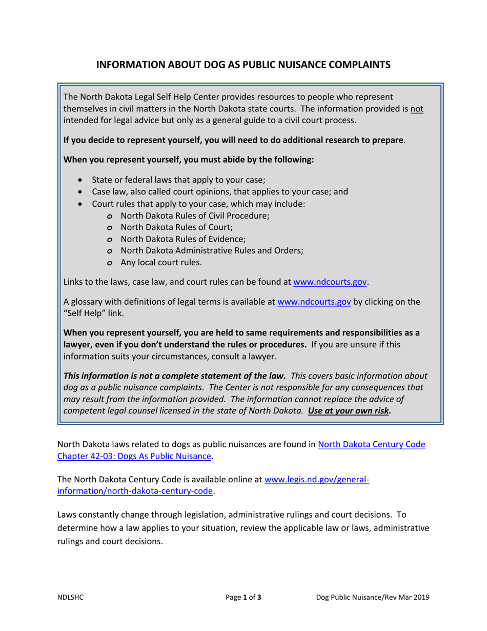 North Dakota Dog as Public Nuisance Complaint Fill Out, Sign Online