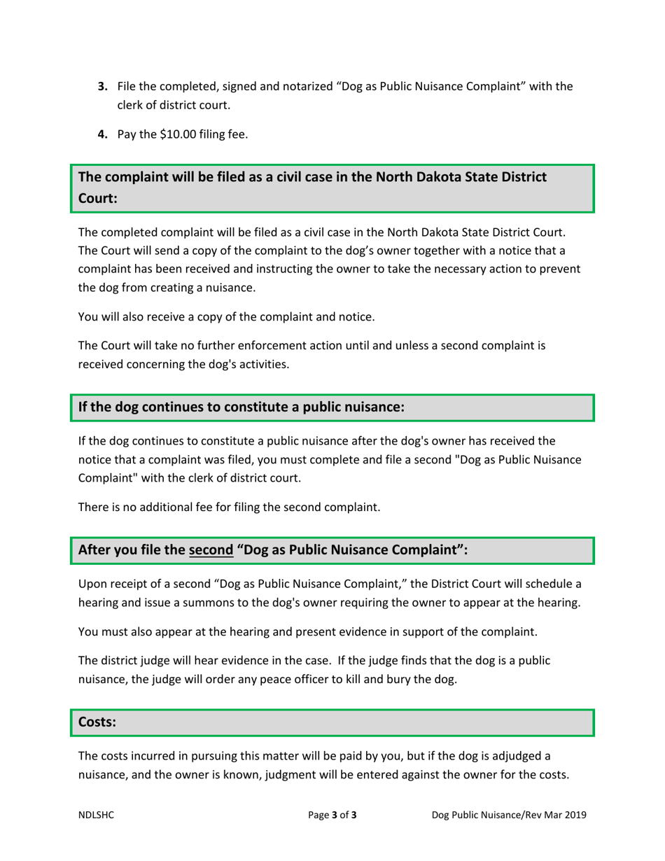 Dog as Public Nuisance Complaint - North Dakota, Page 3