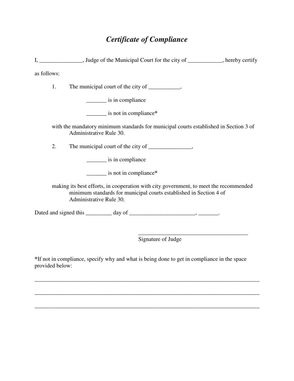 Certificate of Compliance - North Dakota, Page 1