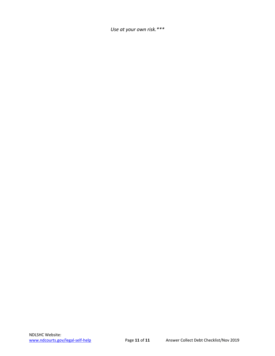 Answering a Debt Collection Summons and Complaint - Checklist - North Dakota, Page 11