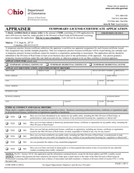 Document preview: Form COM3649 Temporary Appraiser License/Certificate Application - Ohio