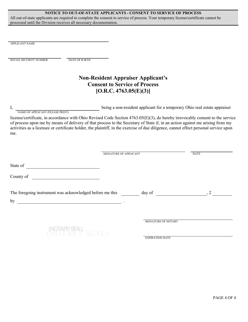 Form COM3649 Temporary Appraiser License / Certificate Application - Ohio, Page 4