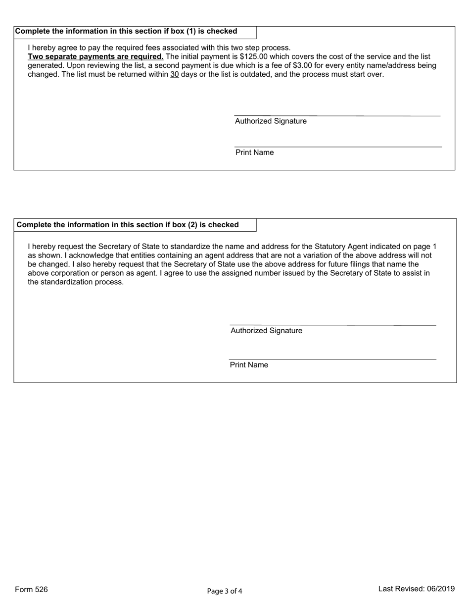 Form 526 Multiple Agent Name and Address Change - Ohio, Page 3