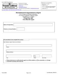 Form 525A Reinstatement &amp; Appointment of Agent - Ohio, Page 2