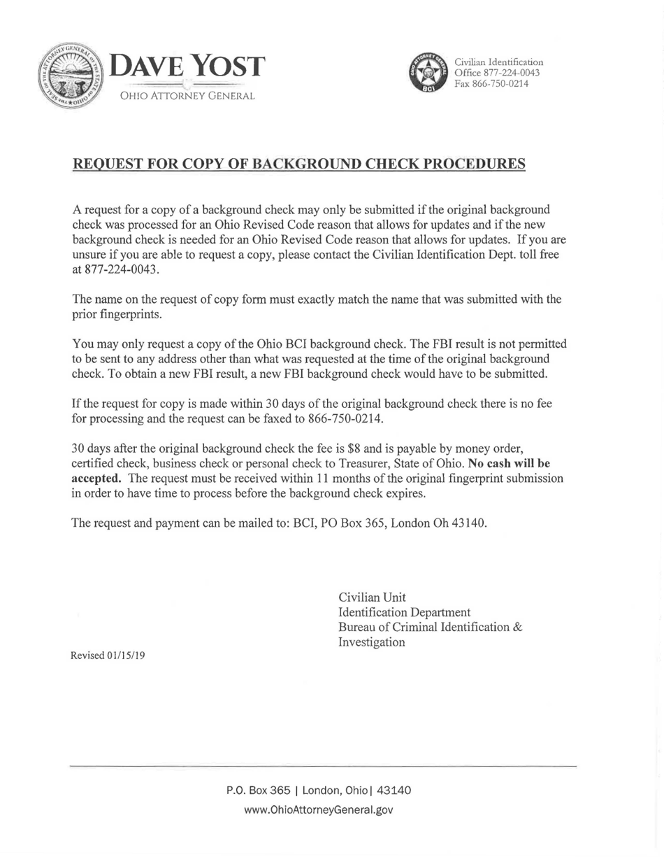 Ohio Request for Copy of Ohio Background Check Fill Out, Sign Online