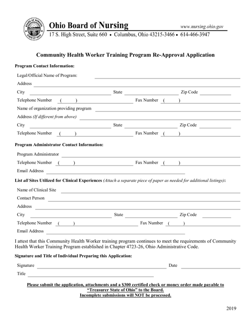 Community Health Worker Training Program Re-approval Application - Ohio Download Pdf