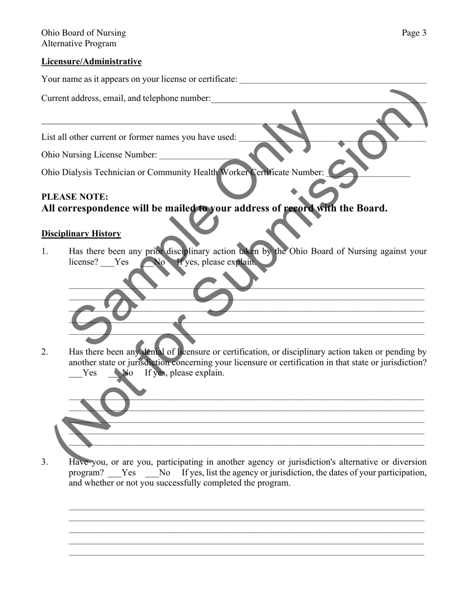 Alternative Program for Substance Use Disorder Admission Application - Ohio, Page 3