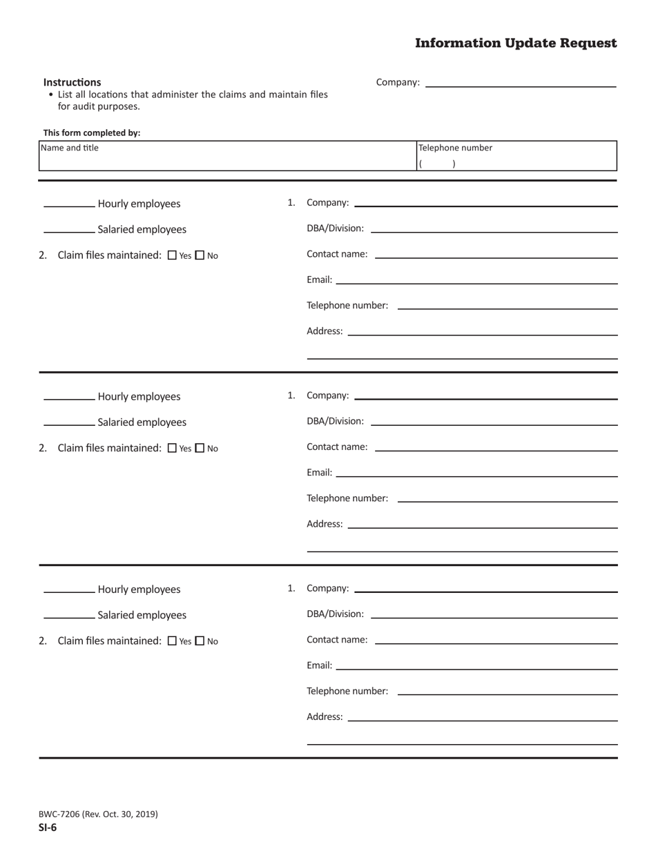 Form SI-6 (BWC-7206) Initial Application by Employer for Authority to Pay Compensation Etc., Directly - Ohio, Page 3