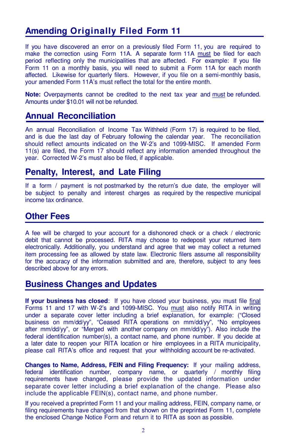 Instructions for Form 11 Employers Municipal Tax Withholding Statement - Ohio, Page 2
