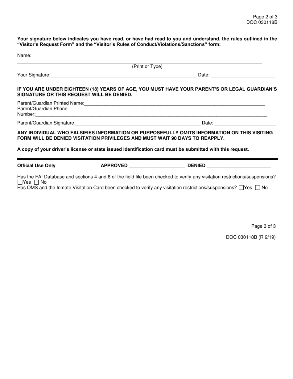 Form OP-030118B Visitors Request Form - Oklahoma, Page 3