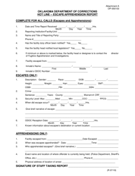 Document preview: Form OP-050103 Attachment A Hot Line Escape / Apprehension Report - Oklahoma