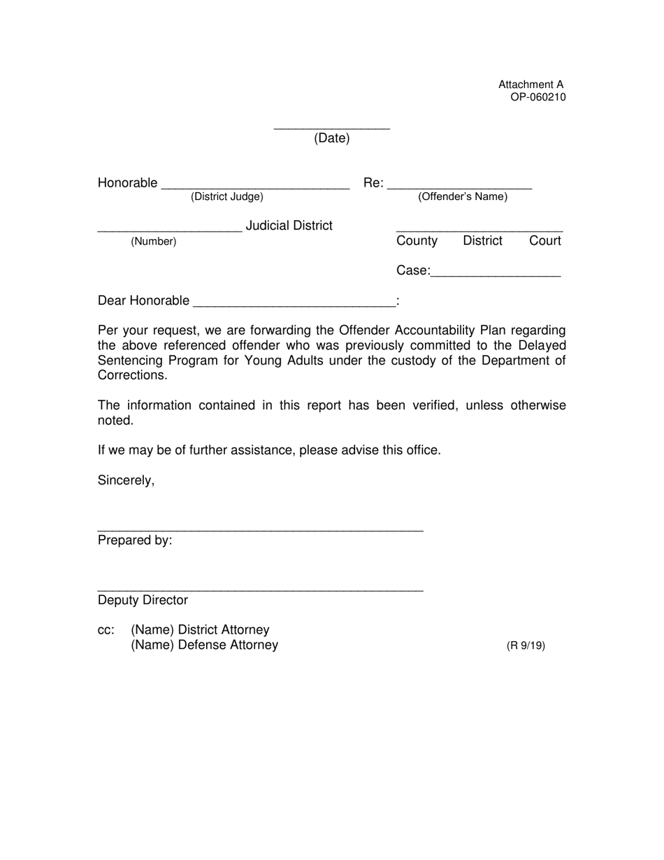 Form OP-060210 Attachment A Offender Accountability Cover Letter - Oklahoma, Page 1